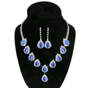 Teardrop Fake Crystal Wedding Jewerly Set-Blue